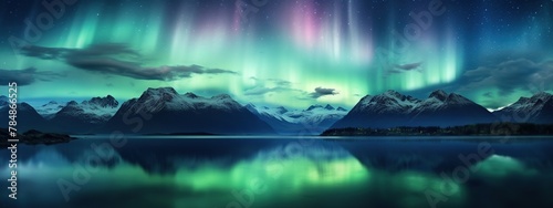 Beautiful aurora borealis on the sky or magical and mystical northern lights.