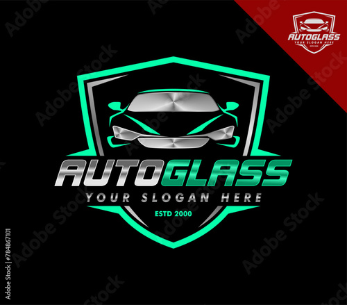 Auto glass vector logo design illustration on black background