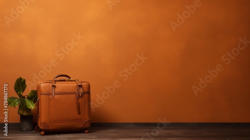 carry-on luggage on brown background