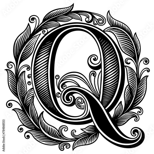 vvintage calligraphy letter q