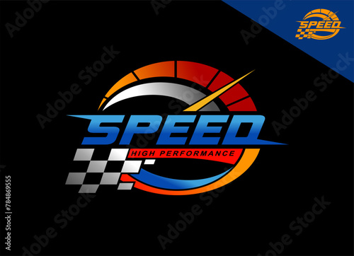 car speedometer logo design template on black background
