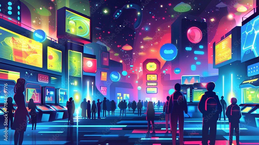 Society in the online world in a futuristic style