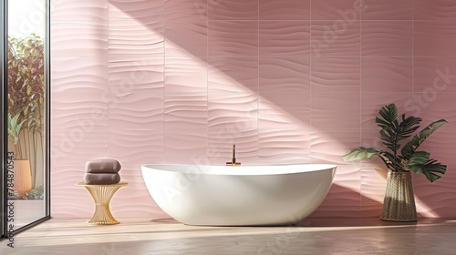Pink ceramic tiles with texture for use in bathrooms and bedrooms