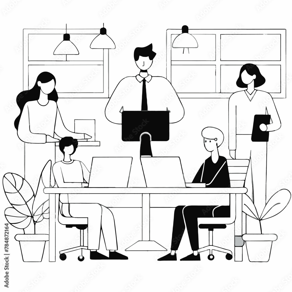 Modern Office Life: Professionals Working Together at a Shared Desk