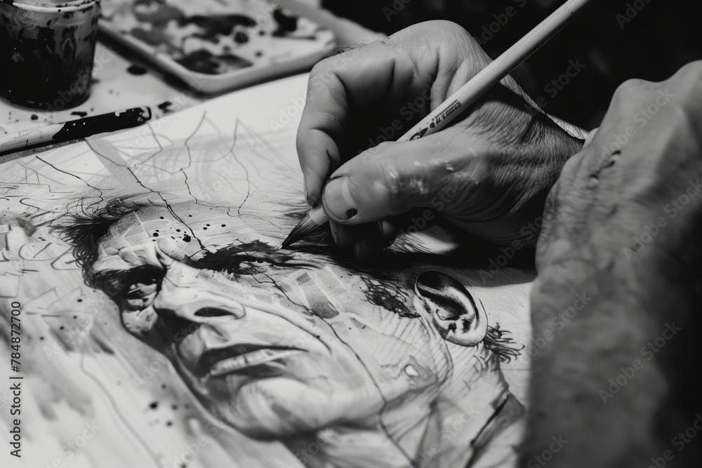 Fototapeta premium A man draws comics