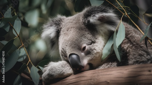 Koala bear sleeping on eucalyptus tree in Australia
