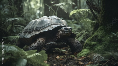 Tortoise in the rainforest of Santa Cruz Island, Galapagos Islands, Ecuador photo