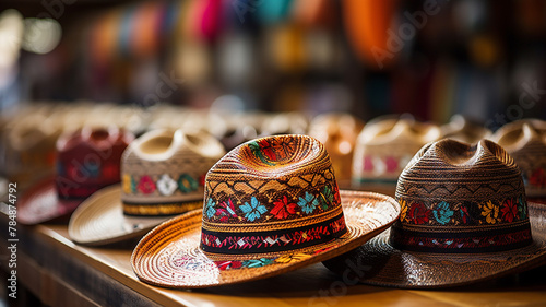 Mexican hats in a souvenir shop in Mexico, Latin America generativa IA photo