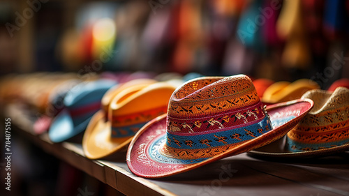Colorful hats in a souvenir shop in the city of Antalya, Turkey generativa IA photo