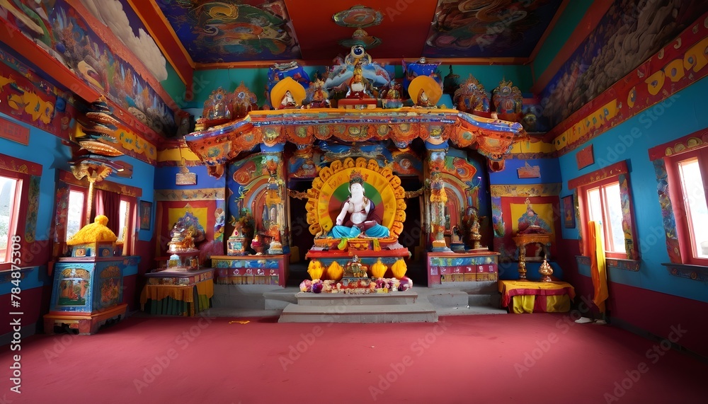Inside Guru Rinpoche Temple with colorful interior decoration in Guru Rinpoche Temple at Namchi. Sikkim, India.