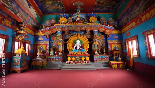 Inside Guru Rinpoche Temple with colorful interior decoration in Guru Rinpoche Temple at Namchi. Sikkim, India.