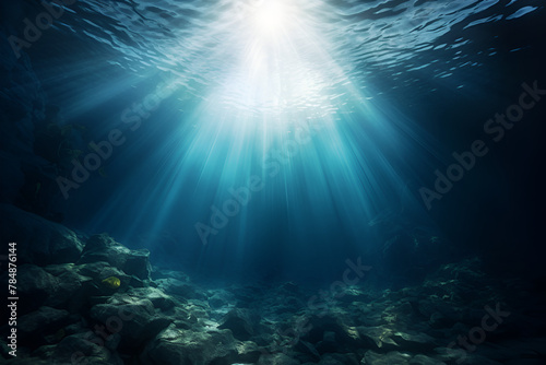Underwater Abyss with Blue Sunlight