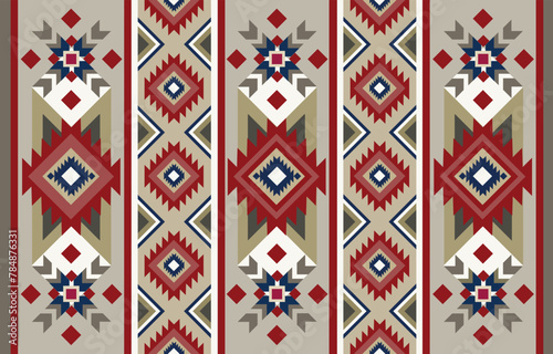 Ethnic tribal  colorful background. Seamless tribal stripe pattern, folk embroidery, tradition geometric  ornament. Tradition Native  design for fabric, textile, print, rug, paper