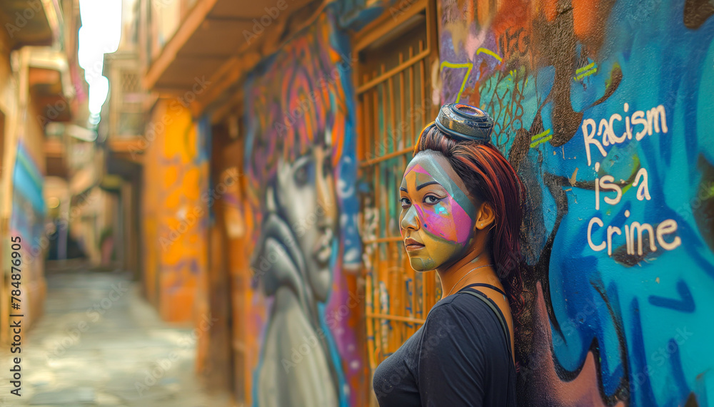Painting on the wall against racism. Painting on the wall against racism.