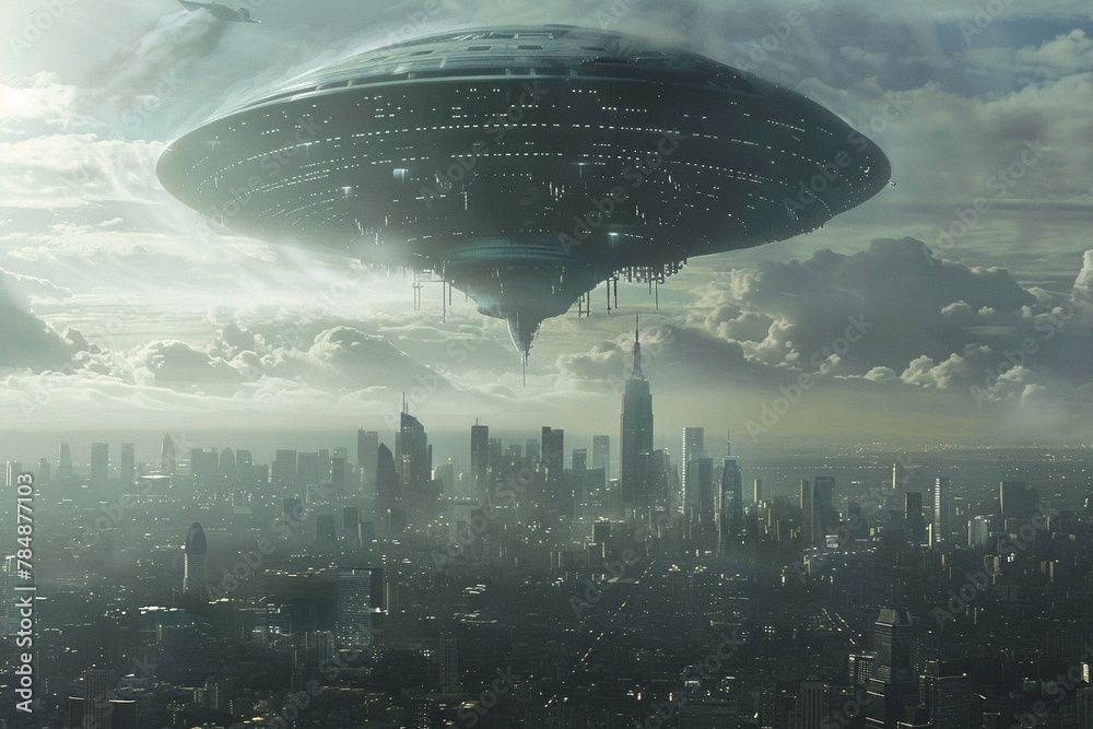 A giant alien spaceship over a city. A giant alien spaceship over a city.