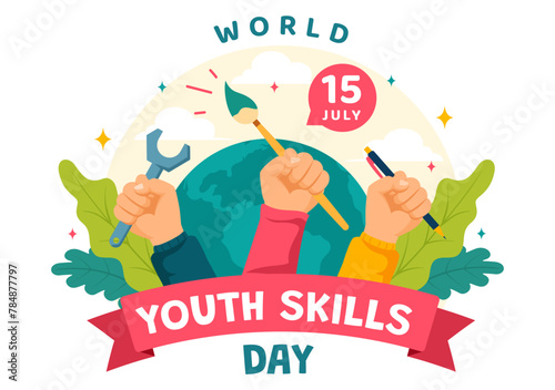 World Youth Skills Day Vector Illustration of People with Skills for Various Employment and Entrepreneurship in Flat Kids Cartoon Background Design