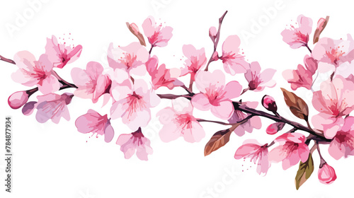 Watercolor illustration of pink cherry blossom. Han