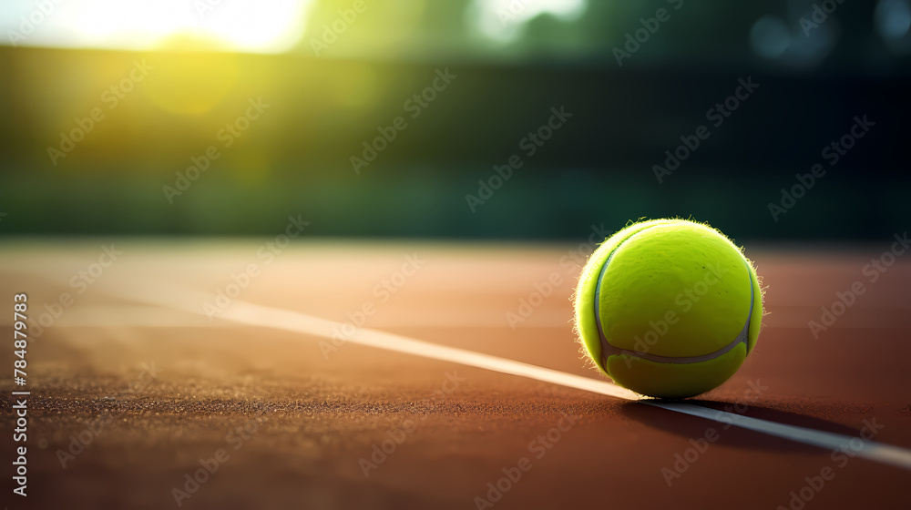 Close-up of a tennis ball on the tennis court - obrazy, fototapety, plakaty 