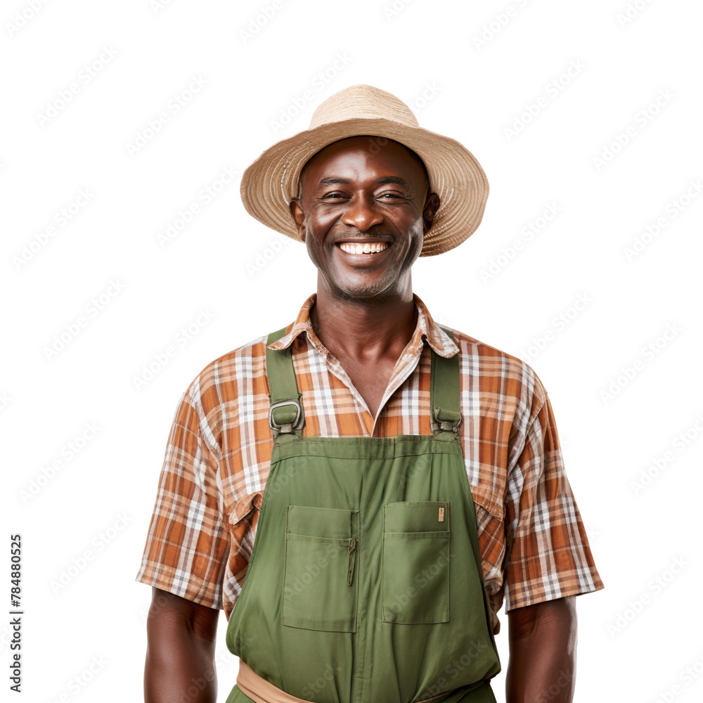 Portrait of a smiling African Farmer wearing straw hat, isolated on transparent background Portrait of a smiling African Farmer wearing straw hat, isolated on transparent background