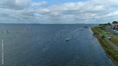 Windsurfing In The Bay In Chalupy Zatoka Pucka Aerial View Poland photo