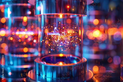 A glowing orange sphere of energy contained within a glass cylinder. photo