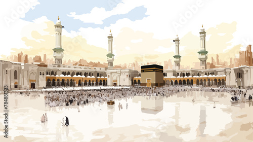 Watercolor sketch of Mecca in vector 2d flat cartoon