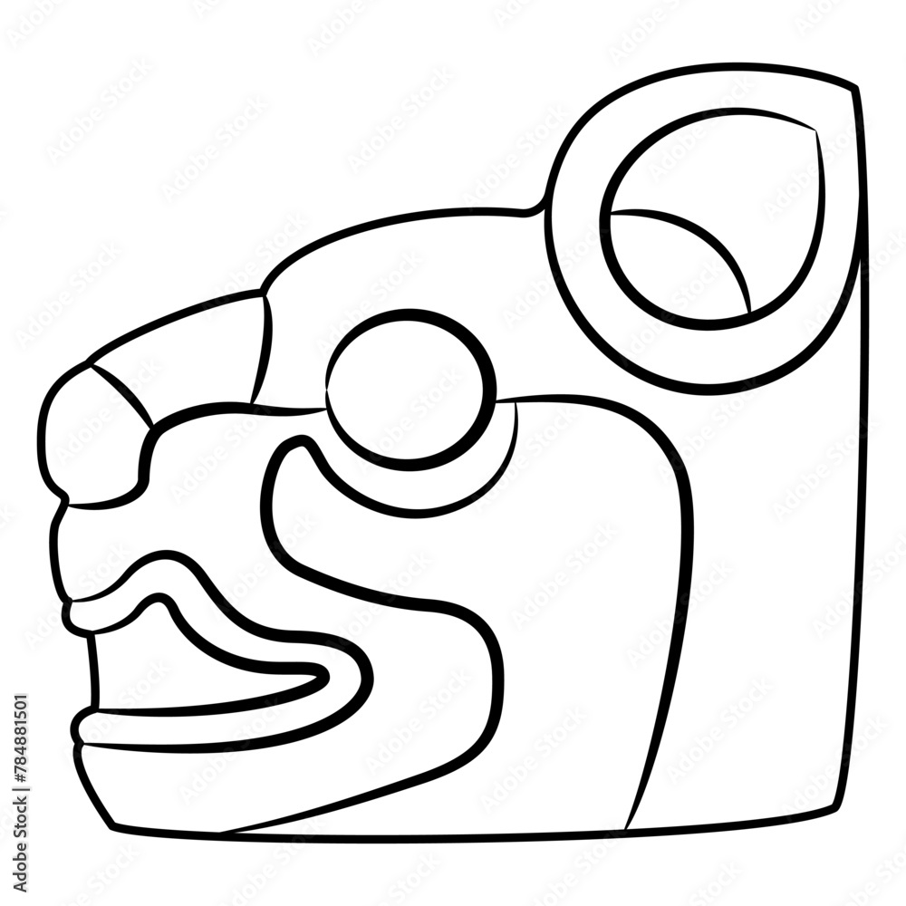 Stylized puma head. Ethnic design of Maya Indians. Native American art. Black and white linear silhouette. Stylized puma head. Ethnic design of Maya Indians. Native American art. Black and white linear silhouette.