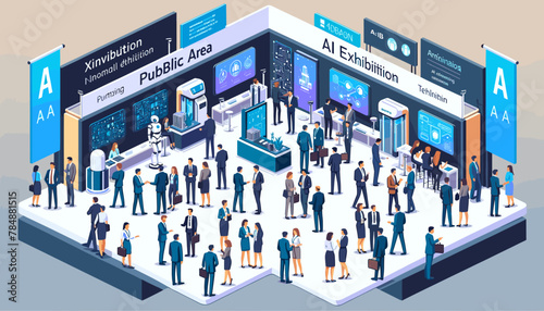 Concept of the image of an exhibition of artificial intelligence technologies. Vector illustration.