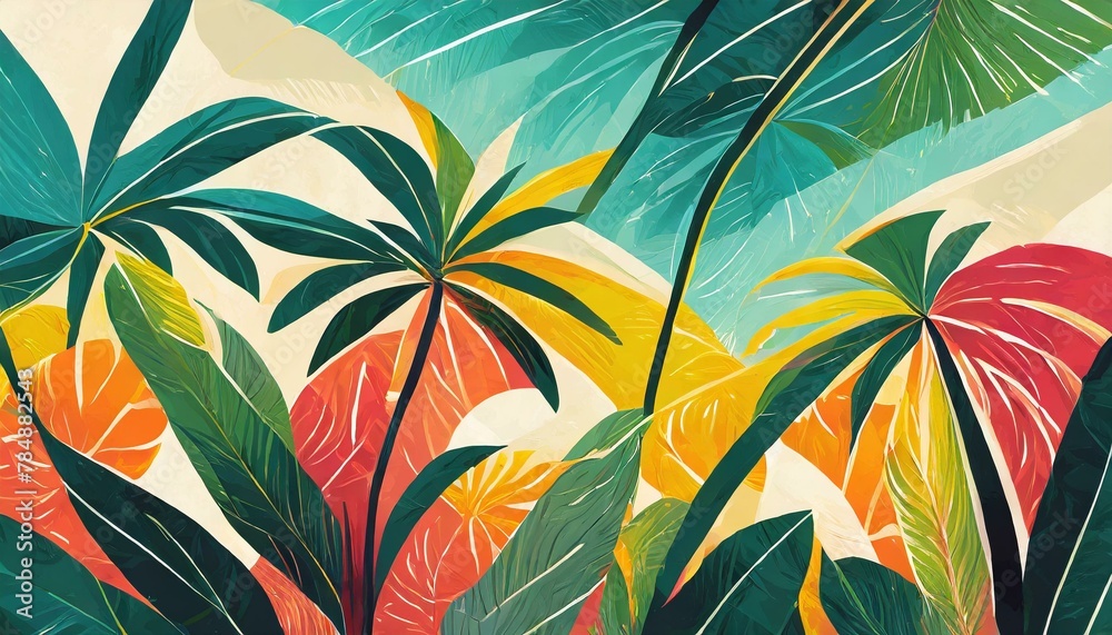 Fototapeta premium Tropical artistic seventies poster background illustration 