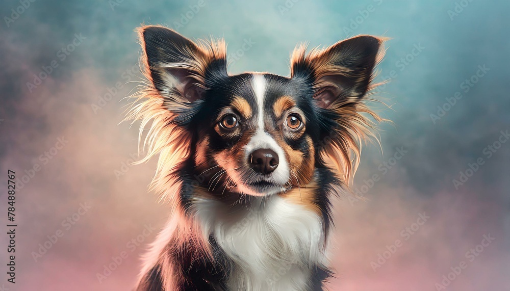 retrato minimalista aesthetic perro pequeño, mascota adorable sobre fondo neutro aislado, invitación para evento de mascotas, descuento veterinario