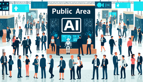 Concept of the image of an exhibition of artificial intelligence technologies. Vector illustration.
