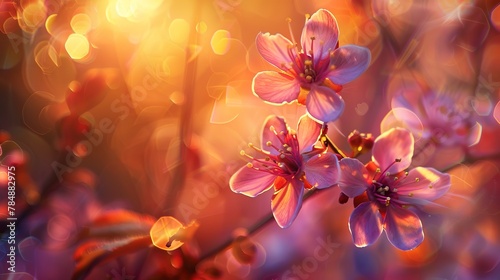 Close view, abstract blossom, autumn mood, rich colors, sunset lighting, soft lens 