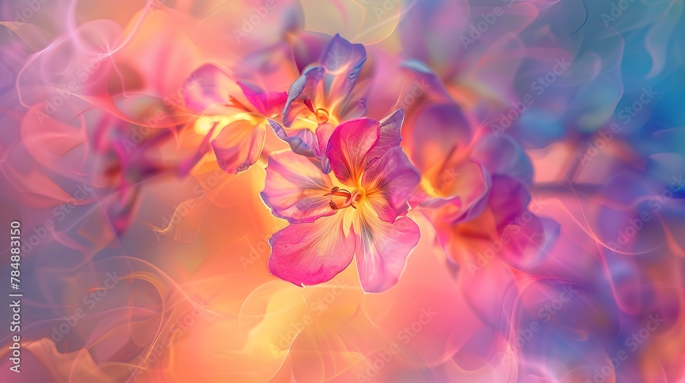 Obraz premium Macro abstract, unique floral essence, watercolor blend, sunrise lighting, high resolution 