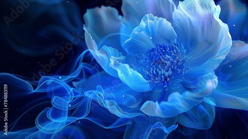 Close shot, flower abstract, creativity wave, electric blue pulse, night vision, vivid clarity
