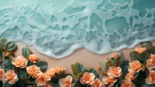 Background with light beach flowers as decoration top view