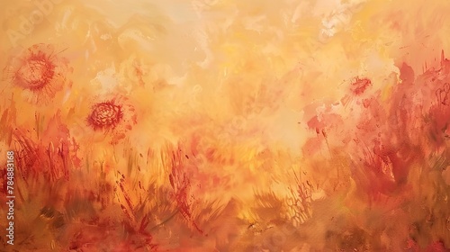 Zoom into abstract floral, desert theme, sandy texture, sunset glow, warm shades 