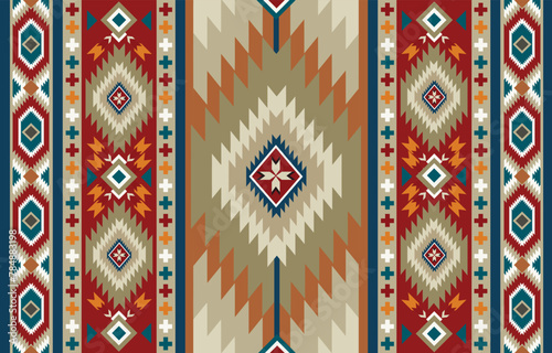 Ethnic tribal  colorful background. Seamless tribal pattern, folk embroidery, tradition geometric ornament. Tradition Nativedesign for fabric, textile, print, rug, paper photo