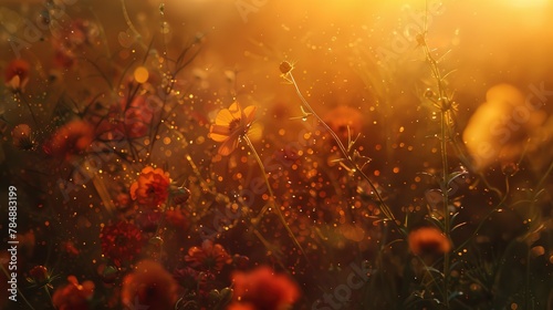 Close-up, flower abstraction, wild meadow feel, golden hour, breezy, natural hues  © Thanthara
