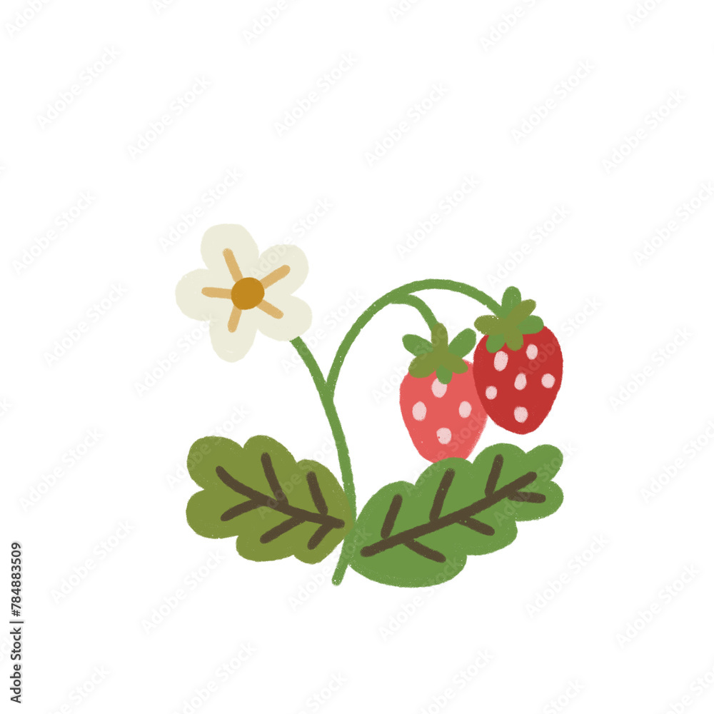 illustration of a strawberry with green leaves illustration of a strawberry with green leaves