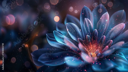 Close-up, flower concept, inspired by auroras, polar colors dance, night's magic light 