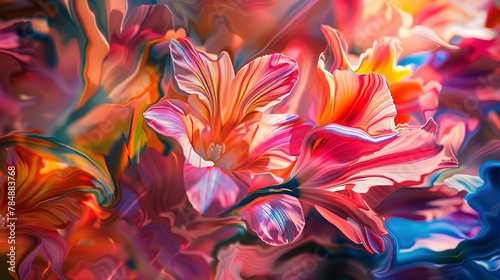 Tight shot  floral abstract  brush strokes effect  vibrant palette  glossy finish  daylight 