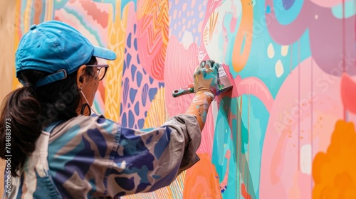 Dusty and determined the designer expertly paints a wall in the midst of a renovation project the vibrant colors and intricate patterns a reflection of their creative vision. .