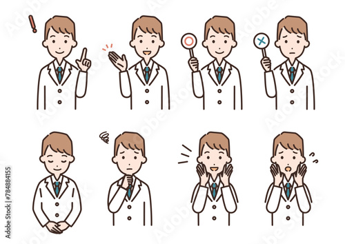 白衣姿の男性の表情セット＿上半身