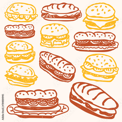Burger and Sandwich Outline Style.eps