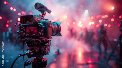 Advertising Film Setup Video Camera Capturing Exciting Night Club Party Atmosphere