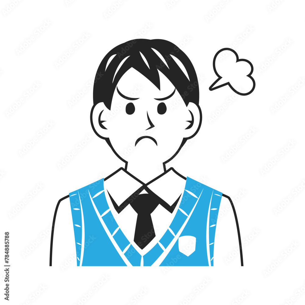 ベストを着た怒る中学生の顔。シンプルなベクターイラスト。
Face of an angry middle school student wearing a vest. Simple vector illustration. ベストを着た怒る中学生の顔。シンプルなベクターイラスト。
Face of an angry middle school student wearing a vest. Simple vector illustration.