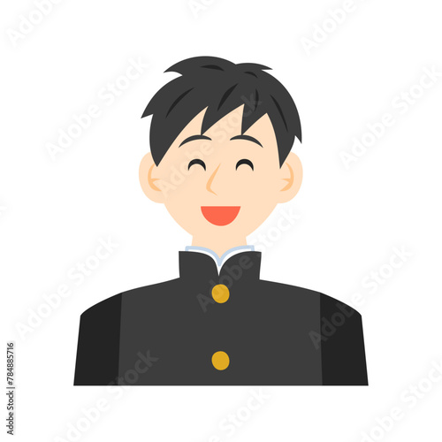 学ランを着た笑顔の中学生の顔。フラットなベクターイラスト。
Face of a smiling middle school student wearing a school uniform. Flat vector illustration.