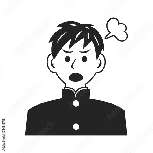 学ランを着た怒る中学生の顔。シンプルなベクターイラスト。
Face of an angry middle school student wearing a school uniform. Simple vector illustration.