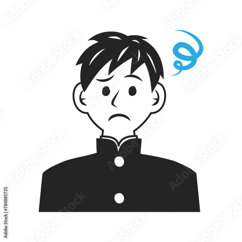 学ランを着た悩む中学生の顔。シンプルなベクターイラスト。
Face of a troubled middle school student wearing a school uniform. Simple vector illustration.