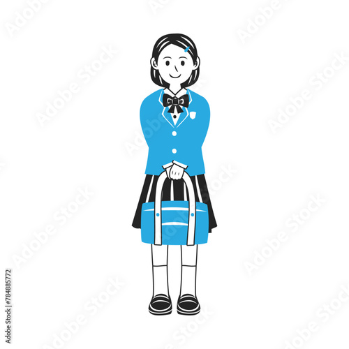 ブレザーを着た女子中学生。シンプルなベクターイラスト。
Middle school student girl wearing a blazer. Simple vector illustration.